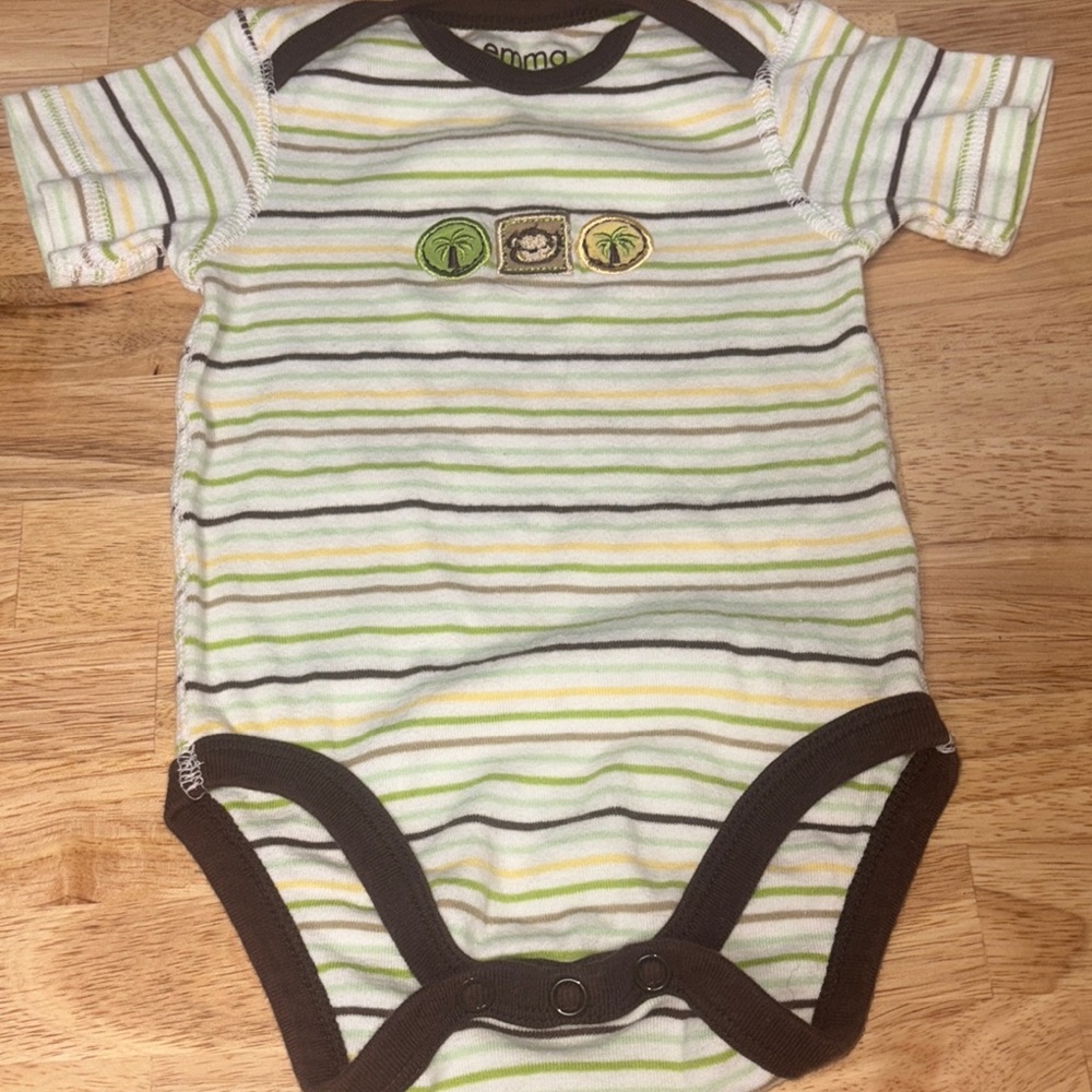 Striped Baby Onesie with Monkey Design by Emma & Jack (9 Months)